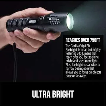 Gorilla Grip LED Tactical Flashlight - Ultra Bright & Compact