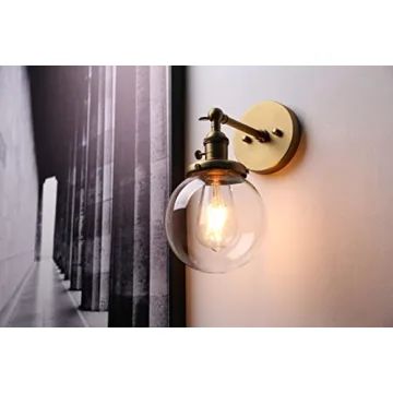 PERMO Vintage Industrial Wall Sconce Lighting Fixture with Mini 5.9" Round Clear Glass Globe Hand Blown Shade (Antique)