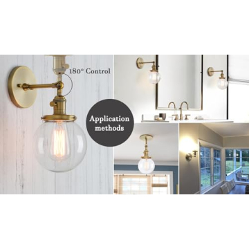 PERMO Vintage Industrial Wall Sconce Lighting Fixture with Mini 5.9" Round Clear Glass Globe Hand Blown Shade (Antique)