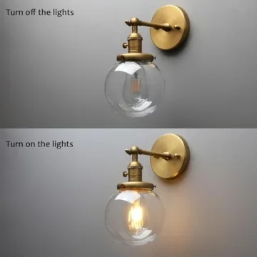 PERMO Vintage Industrial Wall Sconce Lighting Fixture with Mini 5.9" Round Clear Glass Globe Hand Blown Shade (Antique)