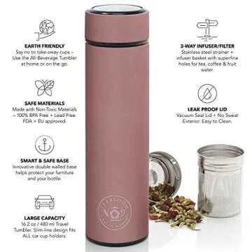Teabloom - The ORIGINAL All-Brew Travel Tumbler & Thermos | OPRAH’s Favorite | 16oz/480ml Stainless Steel Insulated Water Bottle/Tea Flask/Cold Brew Coffee Mug
