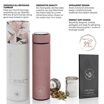 Teabloom - The ORIGINAL All-Brew Travel Tumbler & Thermos | OPRAH’s Favorite | 16oz/480ml Stainless Steel Insulated Water Bottle/Tea Flask/Cold Brew Coffee Mug