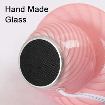 HEQET Mushroom Lamp Orange White Glass Mushroom Table Lamp for Bedrooms, Living Room, Aesthetic Lamps for Bedroom, Cute Bedside Lamp (Pink with Strip)