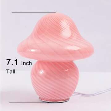 HEQET Mushroom Lamp Orange White Glass Mushroom Table Lamp for Bedrooms, Living Room, Aesthetic Lamps for Bedroom, Cute Bedside Lamp (Pink with Strip)