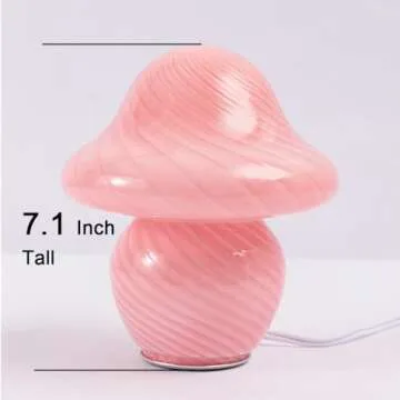 HEQET Mushroom Lamp Orange White Glass Mushroom Table Lamp for Bedrooms, Living Room, Aesthetic Lamps for Bedroom, Cute Bedside Lamp (Pink with Strip)