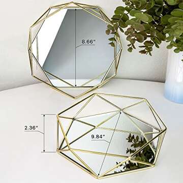 Craft & Kin Gold Mirror Tray Glass Tray Decorative Tray | Perfume Tray for Dresser | Mirror Tray for Perfume | Vanity Trays for Dressers | Hexagonal Tray Decor with Non-Slip Base