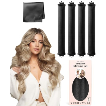 Overnight Silk Black Hair Wrap Headband for Heatless Curls and Blowout Look - Jumbo Rollers for Long...