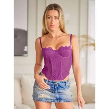 Dealmore Corset Tops For Women Going Out Lace Mesh Date Night Spaghetti Strap Party Club Fall Outfits Clothes Fashion 2025 Hot Pink Large