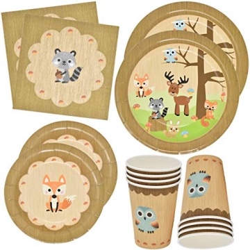 Gift Boutique Woodland Animal Creatures Tableware Set 24 9" Plates 24 7" Plates 24 9 Oz Cups and 50 ...
