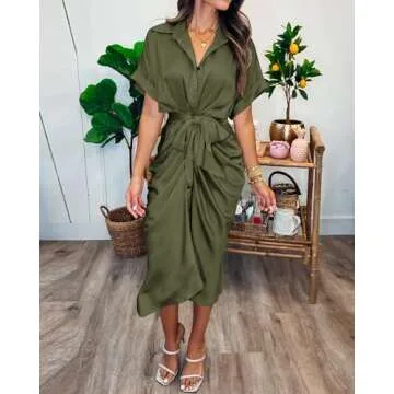 Flattering BTFBM Maxi Shirt Dress for Women - Button Down Style