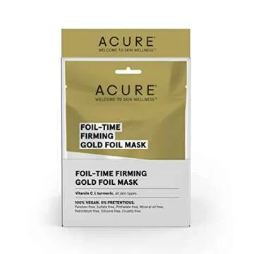 Acure Foil-Time Firming Gold Mask | 100% Vegan | Traps Heat to open Pores for Superior Serum Delivery | Vitamin C & Turmeric - for firm, Glowing & Refreshed Appearance | All Skin Types | 12Count