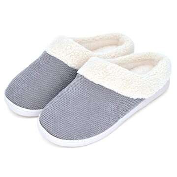 Women's Slip On Cozy House Slippers Memory Foam Furry Bedroom Home Slipper Anti-Slip Sole for Women