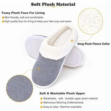 Women's Slip On Cozy House Slippers Memory Foam Furry Bedroom Home Slipper Anti-Slip Sole for Women