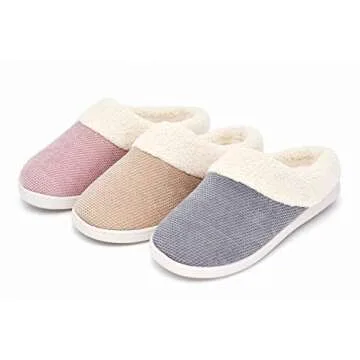 Women's Slip On Cozy House Slippers Memory Foam Furry Bedroom Home Slipper Anti-Slip Sole for Women