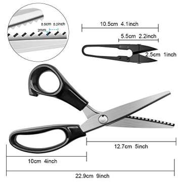 Pinking Shears for Fabric, Zig Zag Scissors, Ergonomic Grips, Ultra-Sharp, Professional Peaking Shears for Sewing, Craft, Dressmaking, 9 Inch, Black