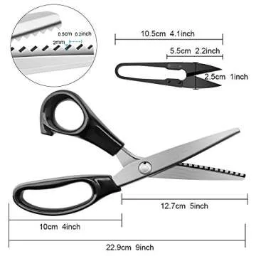 Pinking Shears for Fabric, Zig Zag Scissors, Ergonomic Grips, Ultra-Sharp, Professional Peaking Shears for Sewing, Craft, Dressmaking, 9 Inch, Black
