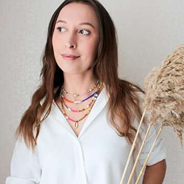 Wellike Freshwater Pearl Beaded Necklace for Women Colorful Beads 18K Dainty Layered Gold Necklaces ...