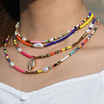 Wellike Colorful 18K Gold Layered Pearl Necklace