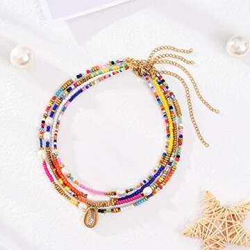 Wellike Colorful 18K Gold Layered Pearl Necklace