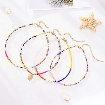 Wellike Colorful 18K Gold Layered Pearl Necklace