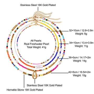 Wellike Colorful 18K Gold Layered Pearl Necklace