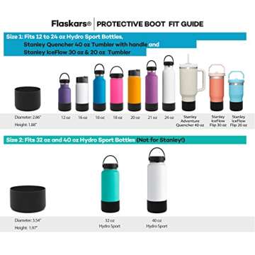 Flaskars Protective Silicone Boot for 12oz - 40 oz Hydroflask Water Bottles Anti-Slip Bottom Sleeve Cover Bumper (Fits 32 and 40 OZ, Black)