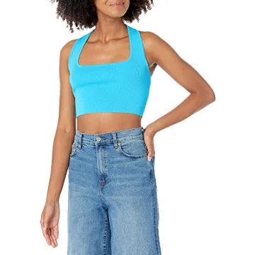 The Drop Women's Greta Fitted Square Neck Halter Sweater Bralette, Ocean Blue, XS