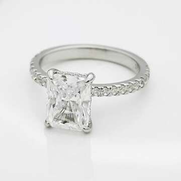 Bo.Dream Radiant Cut 2 Carat Cubic Zirconia Engagement Rings for Women Platinum Plated Sterling Silver Size 7