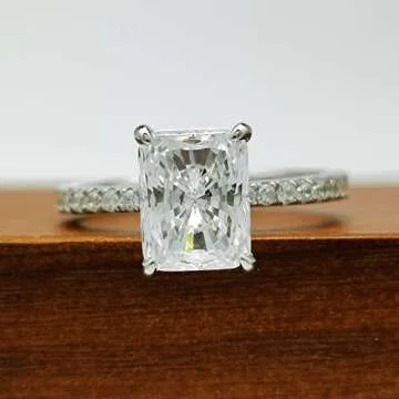 Bo.Dream Radiant Cut 2 Carat Cubic Zirconia Engagement Rings for Women Platinum Plated Sterling Silver Size 7
