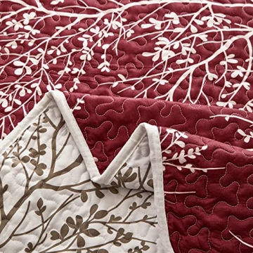 Burgundy Red Floral Quilt Set for All Seasons - 3 Pieces