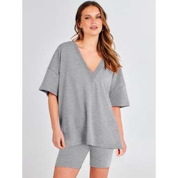 ANRABESS Women's 2 Piece Outfit Sets Casual Oversized Reversible T-Shirt Tops Biker Shorts Lounge Workout Tracksuit Medium