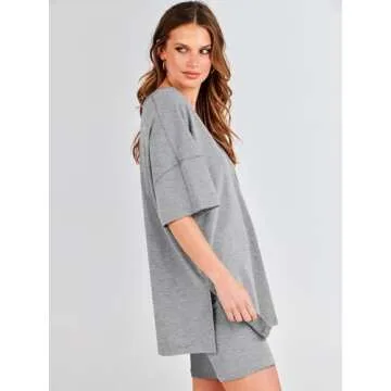 ANRABESS Women's 2 Piece Outfit Sets Casual Oversized Reversible T-Shirt Tops Biker Shorts Lounge Workout Tracksuit Medium