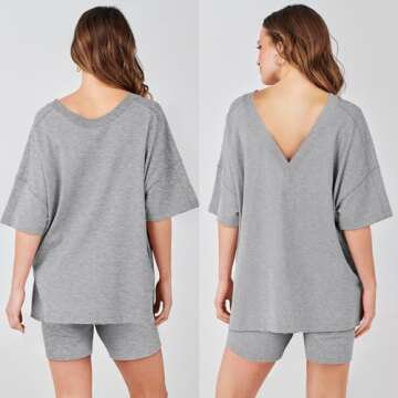 ANRABESS Women's 2 Piece Outfit Sets Casual Oversized Reversible T-Shirt Tops Biker Shorts Lounge Workout Tracksuit Medium