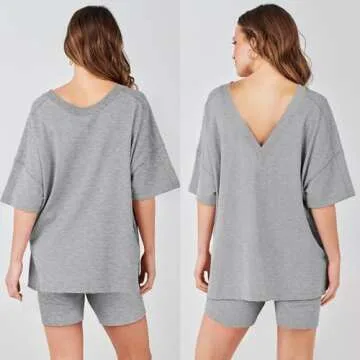 ANRABESS Women's 2 Piece Outfit Sets Casual Oversized Reversible T-Shirt Tops Biker Shorts Lounge Workout Tracksuit Medium