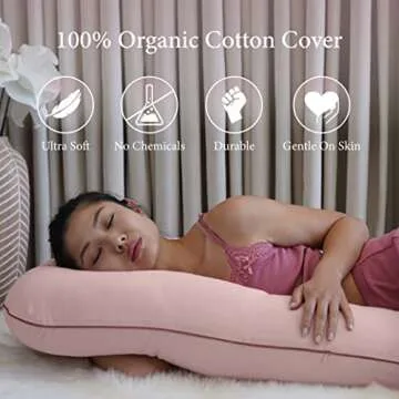 Pharmedoc Organic Pregnancy Pillow - U Shaped Maternity Body Pillow - Cotton Candy Color - Organic Cotton Cover Full Body Pillow
