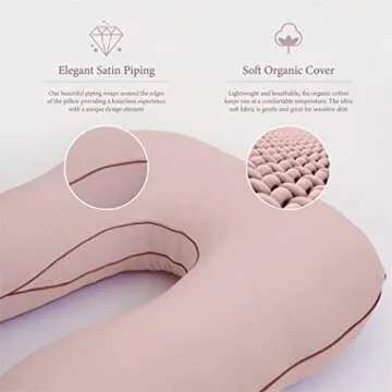 Pharmedoc Organic Pregnancy Pillow - U Shaped Maternity Body Pillow - Cotton Candy Color - Organic Cotton Cover Full Body Pillow