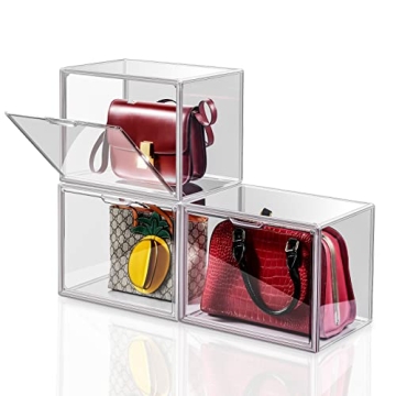 Starogegc 3Pack Clear Plastic Handbag Storage Organizer for Closet, Elegant Display Case for Purse a...