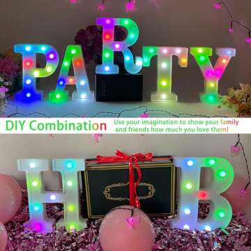 ENSHUI Colorful Light Up Letters Marquee Letter Lights, LED Letters with Lights, Battery Powered Aut...