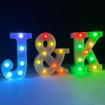 ENSHUI Colorful Light Up Letters Marquee Letter Lights, LED Letters with Lights, Battery Powered Auto Color Changing Lighted Letter Signs for Party, Birthday, Table, Girl's Room, Wall Decoration L