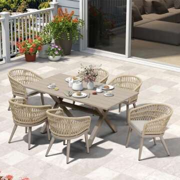 PURPLE LEAF 7 Pieces Outdoor Dining Set All-Weather PE Rattan Outdoor Patio Furniture Set with All A...