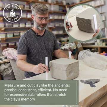 OUTPOST POTTERY Clay Slab Roller for Ceramics & Slicer – For Use With Wire Cutter (Not Included) - Create Clean, Consistent Clay Slabs for Your Ceramic Craftmanships (Plastic)