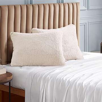 Reafort Ultra Soft Sherpa Pillowcases Pillow Covers Standard Size 20"x26" Pack of 2 with Zipper Closure (Cream, 20”x26” Standard Sham)