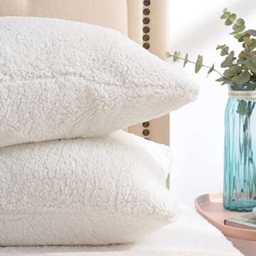 Reafort Ultra Soft Sherpa Pillowcases Pillow Covers Standard Size 20"x26" Pack of 2 with Zipper Closure (Cream, 20”x26” Standard Sham)