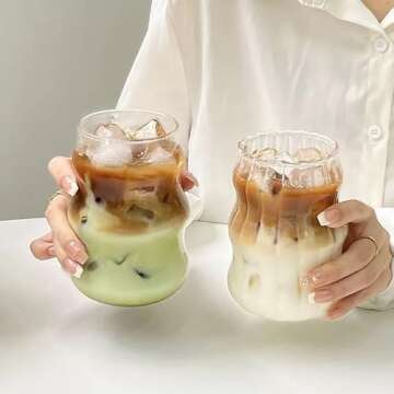 Mixed Drinkware Sets Glass Cups Set of 2 with Glass Straw 18 Oz – Perfect for Iced Coffee, Juice &...