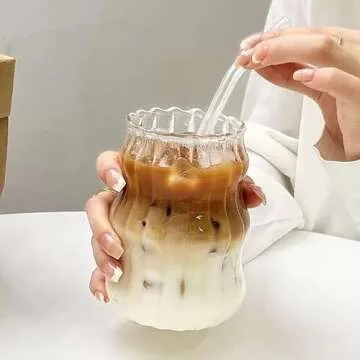 Mixed Glass Drinkware Set of 2 with Straws | Eco-Friendly