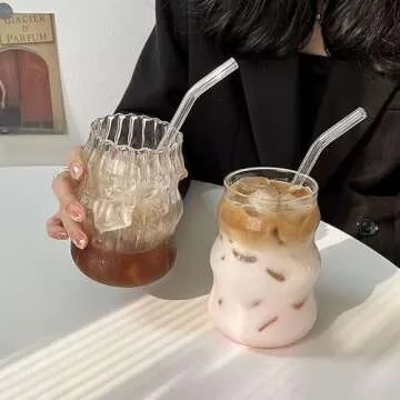 Mixed Glass Drinkware Set of 2 with Straws | Eco-Friendly