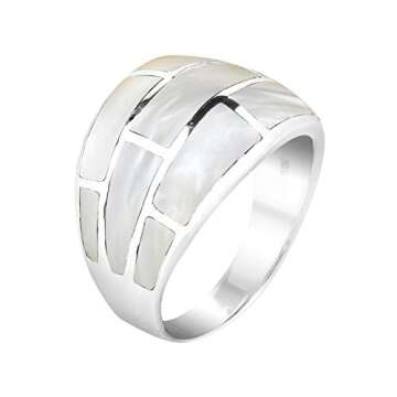 AeraVida Stunning Ocean Iridescence Brick Pattern of White Mother of Pearl Rectangle Inlays in Sterl...