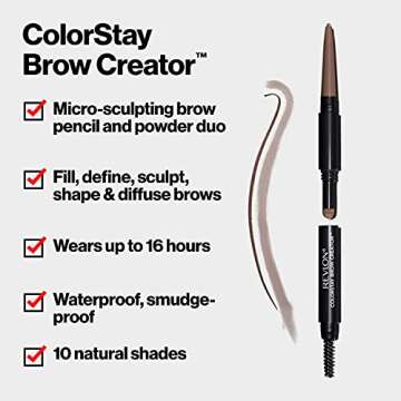 Revlon Eyebrow Pencil & Powder, ColorStay Brow Creator 2-in-1 Eye Makeup with Spoolie, Longwearing with Precision Tip, 610 Dark Brown, 0.23 Oz