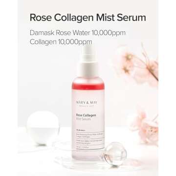 Mary&May Rose Collagen Mist Serum - Double Layer Essence Face Spray - Instant Hydration, Radiance, A...