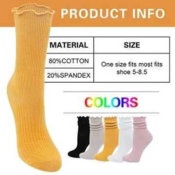 Bienvenu Ruffle Slouch Socks for Women, Cute Cotton Crew Socks, Frilly Novelty Knit Socks 5 Pairs, Multicolored